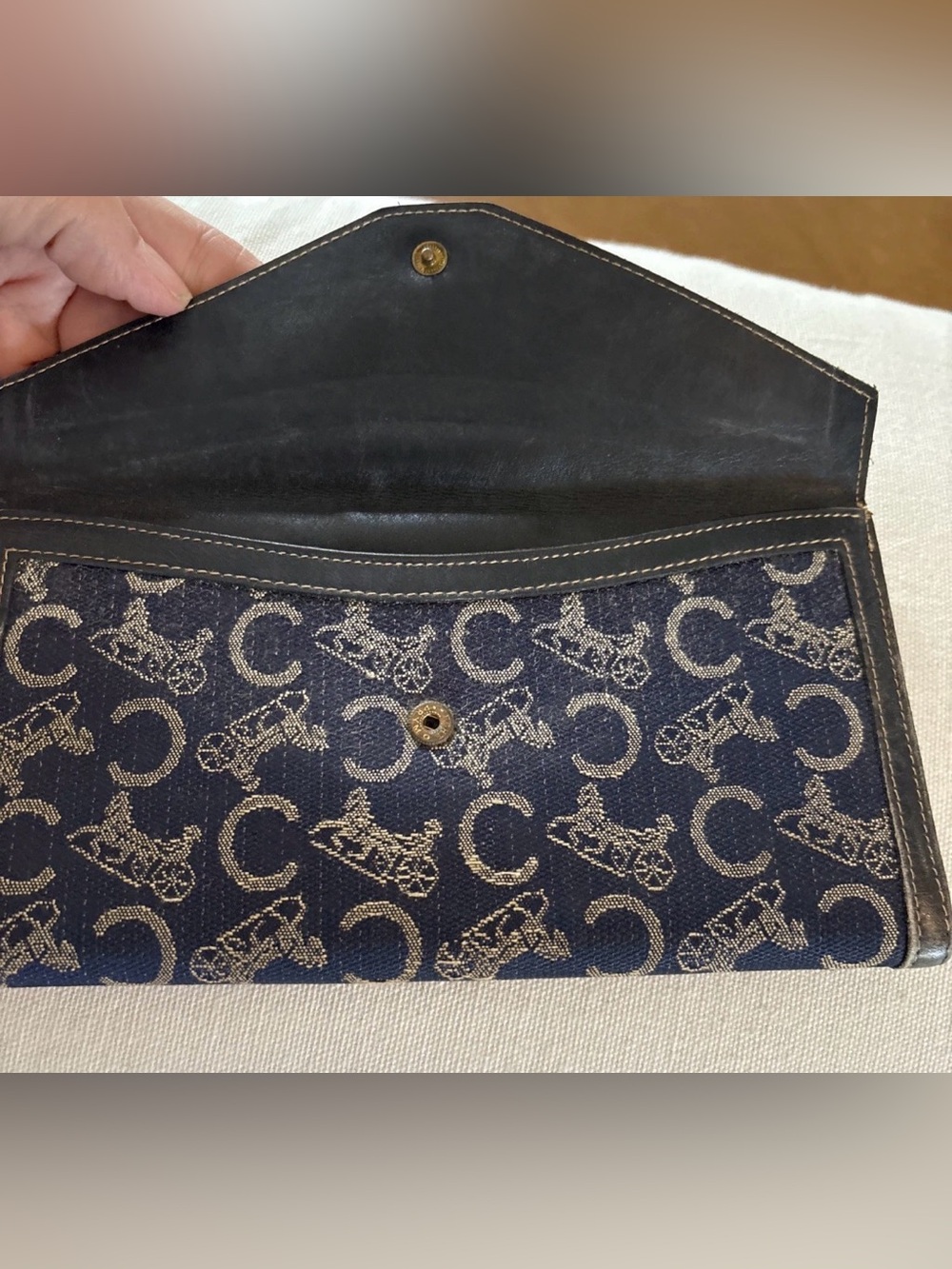 Celine Navy Blue Horse And Carriage Long Thin Wallet Canvas And Leather Vintage - Picture 4 of 15